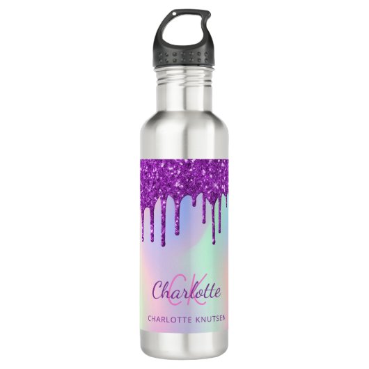 Bouteille D'eau Parties scintillant rose violet gouttes holographi (Devant)
