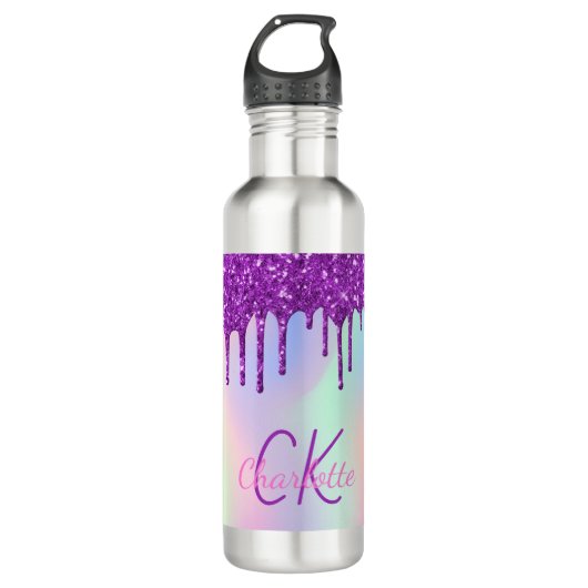 Bouteille D'eau Parties scintillant violet arc-en-ciel goutte mono (Devant)