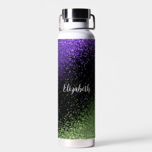 Bouteille D'eau Parties scintillant violet et verte sur noir