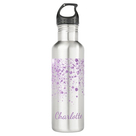 Bouteille D'eau Parties scintillant violette lâche le script blanc (Devant)