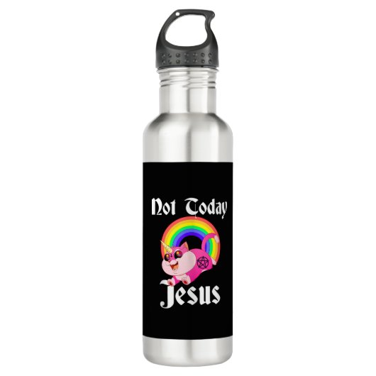Bouteille D'eau Pas aujourd'hui Jésus Satanique Chat Rainbow Goth  (Devant)