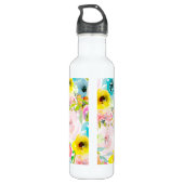 Bouteille D'eau Pastel Aquarelle Fleurs rose Turquoise Jaune (Dos)