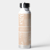 Bouteille D'eau Pastel Boho Peach White Feathers Ajouter un nom (Gym)