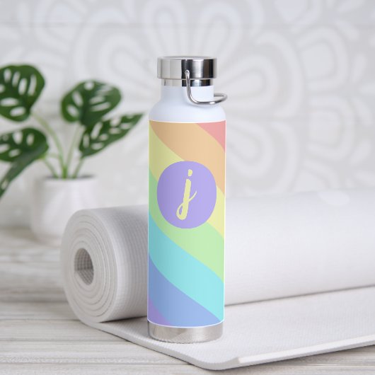 Bouteille D'eau Pastel Rainbow Slash Stripes Monogram (Yoga)