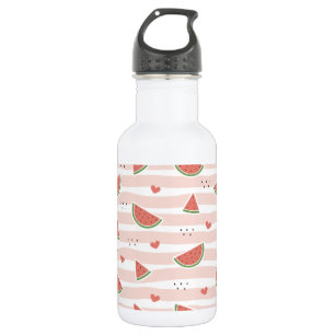 Bouteille D'eau Pastèques rouges, cœurs, rayures, motif d'été