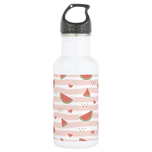 Bouteille D'eau Pastèques rouges, cœurs, rayures, motif d'été (Devant)