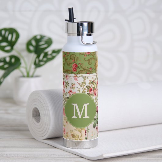 Bouteille D'eau Patchwork Rose Custom Monogram (Yoga)