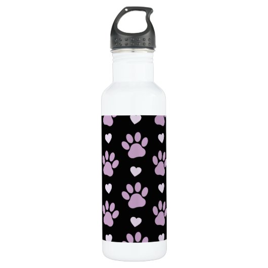 Bouteille D'eau Pattern of paws, Dog paws, Lilac paws, Hearts (Devant)