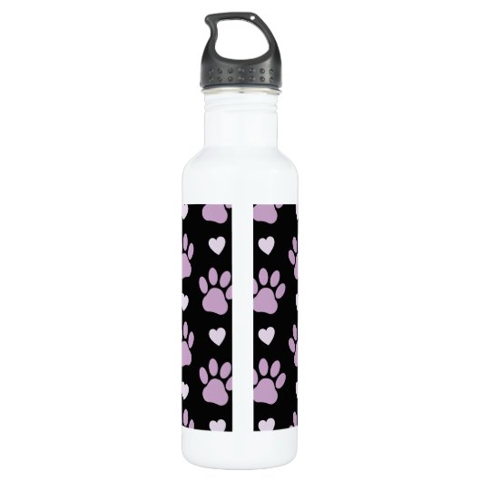 Bouteille D'eau Pattern of paws, Dog paws, Lilac paws, Hearts (Dos)