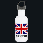Bouteille D'eau Pavillon britannique Union Jack boisson personnali<br><div class="desc">Le drapeau britannique Union Jack boit une bouteille d'eau sur mesure. Bouteilles d'eau en acier inoxydable personnalisées. Bouteille d'eau en métal brillant personnalisée dans de nombreuses couleurs. Idéal pour les équipes sportives et les activités de plein air. Utiliser dans le basket, le baseball, le football, le tennis, le football, le...</div>