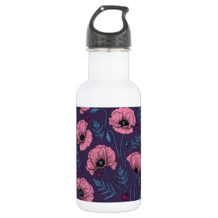 Bouteille D'eau Pavot rose sur violet foncé