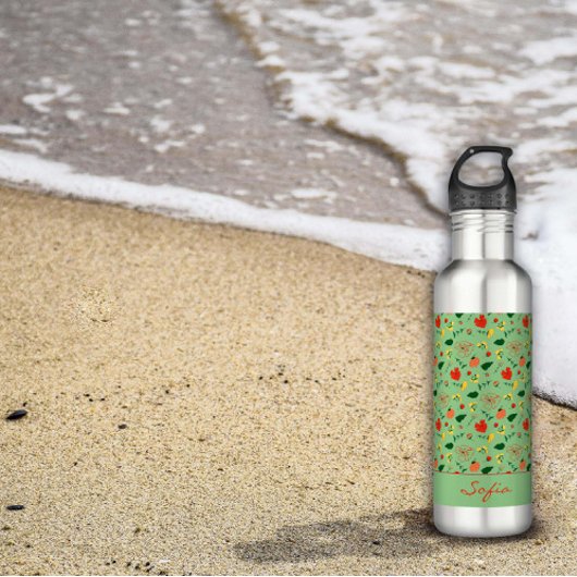 Bouteille D'eau Pavot rouge motif fleur sauvage