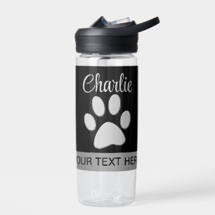 Bouteille D'eau Paw Chien Argent sur arrière - plan noir