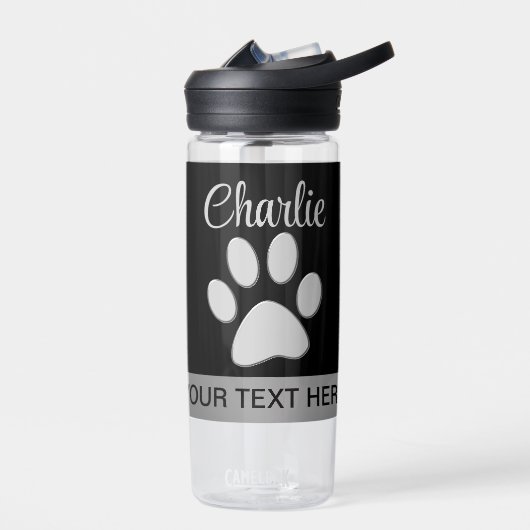 Bouteille D'eau Paw Chien Argent sur arrière - plan noir (Gauche)