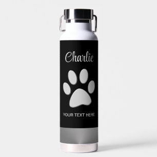 Bouteille D'eau Paw Chien Argent sur arrière - plan noir