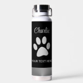Bouteille D'eau Paw Chien Argent sur arrière - plan noir (Arrière)