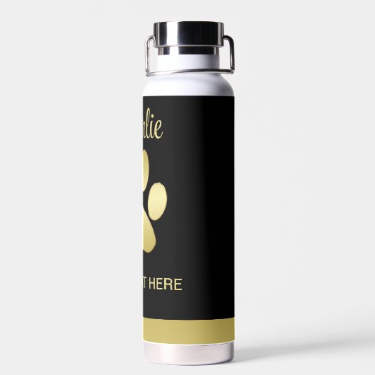 Bouteille D'eau Paw chien brillant or sur arrière - plan noir (Arrière)