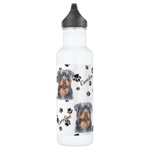 Bouteille D'eau Pawprint de chien Tan Rottweiler noir