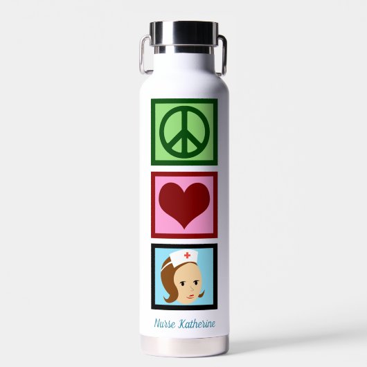 Bouteille D'eau Peace Love Nursing Cute Infirmière personnalisée (Avant)