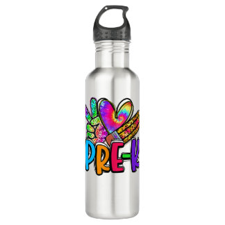 Bouteille D'eau Peace Love Pre K Squad Tie Dye Retour À L'École Ga