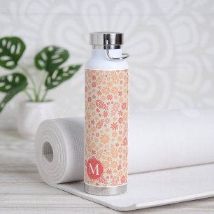 Bouteille D'eau Peach Airy Fleur sauvage Meadow Motif & Monogram