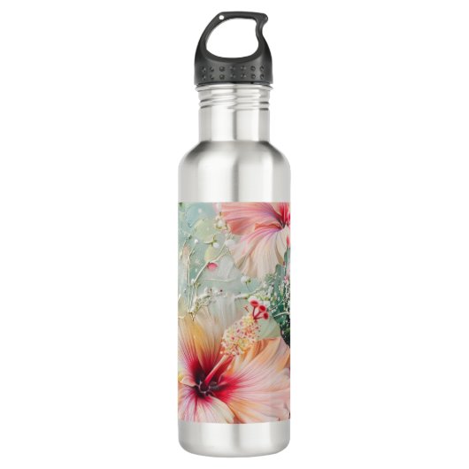 Bouteille D'eau Peach rose Hibiscus tropical Anniversaire floral (Devant)