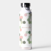 Bouteille D'eau Peigne géométrique rose et vert | Monogramme (Gauche)