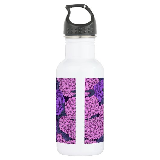 Bouteille D'eau Peine et hydrangée en rose et violet (Dos)