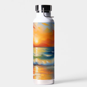 Bouteille D'eau Peinture à l'huile de couché de soleil orange sur
