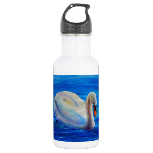 Bouteille D'eau Peinture d'aquarelle de cygne blanc, sauvagine, oi