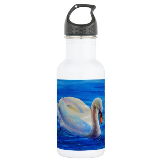 Bouteille D'eau Peinture d'aquarelle de cygne blanc, sauvagine, oi (Devant)