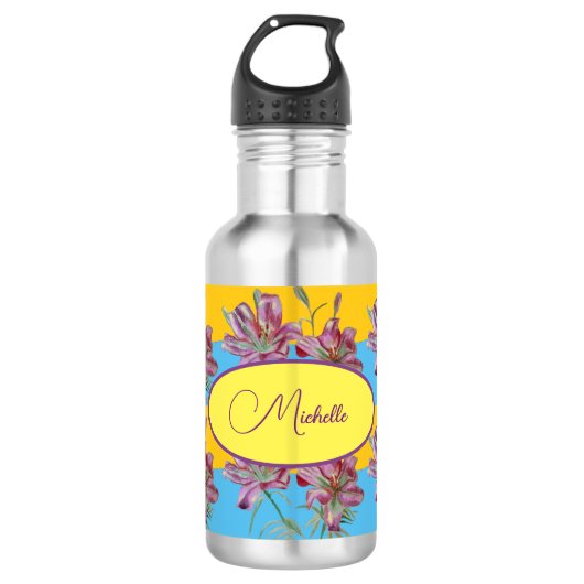 Bouteille D'eau Peinture d'aquarelle rose Filles Art floral 532 (Devant)