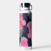 Bouteille D'eau Peinture tropicale bleu rose Hibiscus (Arrière)