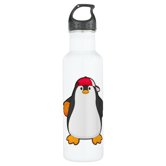 Bouteille D'eau Penguin comme joueur de basket-ball avec basket-ba (Devant)