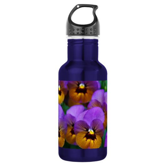 Bouteille D'eau Pensées violettes et dorées (Devant)