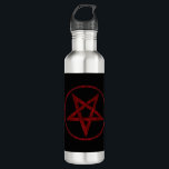 Bouteille D'eau Pentagram Red Devil<br><div class="desc">Pentagramme rouge,  inversé,  texturé en cercle,  sur arrière - plan noir. Symbole occulte 666</div>