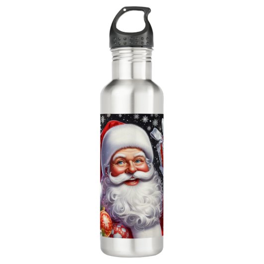 Bouteille D'eau Père Noël classique avec présent & ornements (Devant)