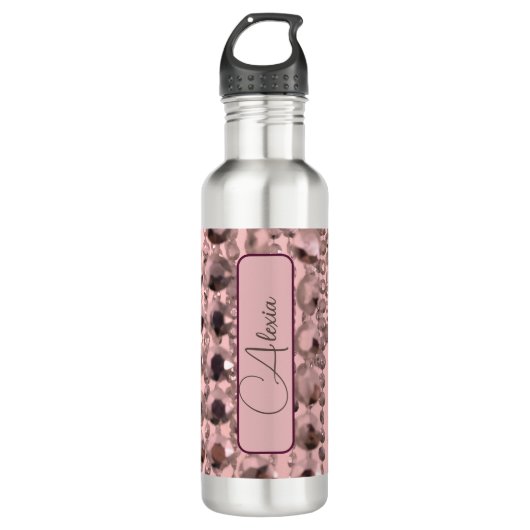 Bouteille D'eau Perles à cordes Chic Rose Blush Personnalisées (Devant)