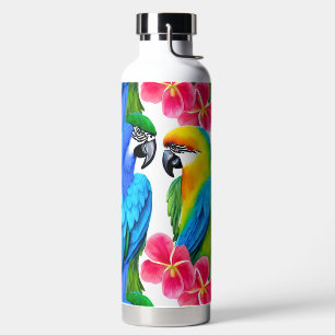 Bouteille D'eau Perroquets colorés aux fleurs tropicales