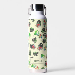 Bouteille D'eau Perroquets tropicaux et motifs floraux Personnalis