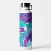 Bouteille D'eau Personalisé Violet, Turquoise Turquoise Fluid Art (Arrière)