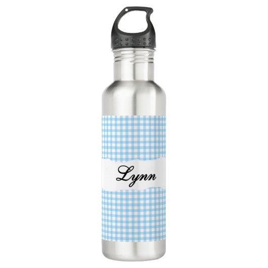 Bouteille D'eau Personalized Blue Gingham Pattern & Custom Name (Devant)