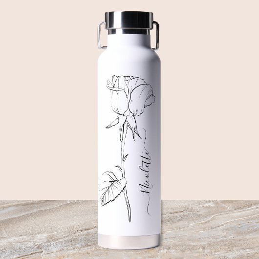 Bouteille D'eau Personalized Floral Flower Name Elegant Script
