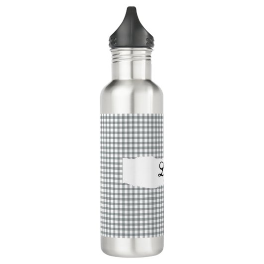 Bouteille D'eau Personalized Gray Gingham Pattern & Custom Name (Gauche)