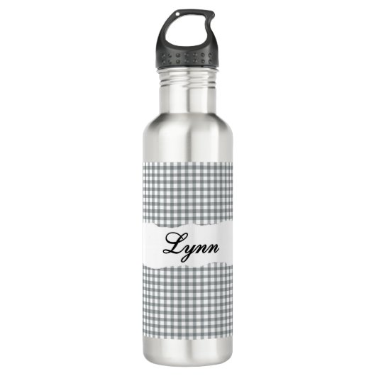 Bouteille D'eau Personalized Gray Gingham Pattern & Custom Name (Devant)