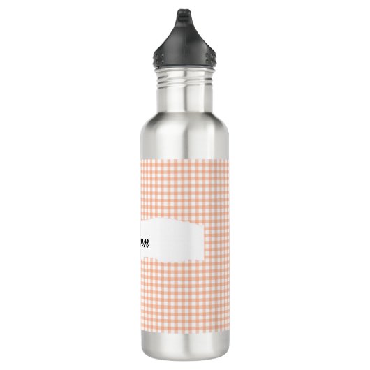 Bouteille D'eau Personalized Orange Gingham Pattern & Custom Name (Droite)