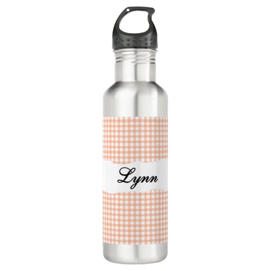 Bouteille D'eau Personalized Orange Gingham Pattern & Custom Name (Devant)