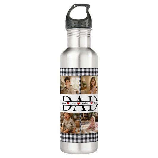 Bouteille D'eau Personalized Photo Collage & Kids' Names "DAD" (Devant)