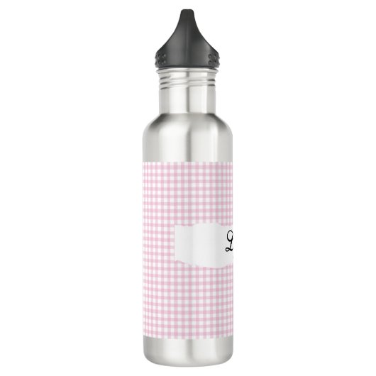 Bouteille D'eau Personalized Pink Gingham Pattern & Custom Name (Gauche)