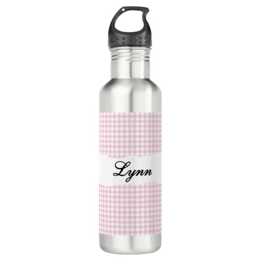 Bouteille D'eau Personalized Pink Gingham Pattern & Custom Name (Devant)